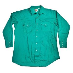 Ely Cattleman Western Pearl Snap Shirt Turquoise Green 16/32 Retro Cowboy